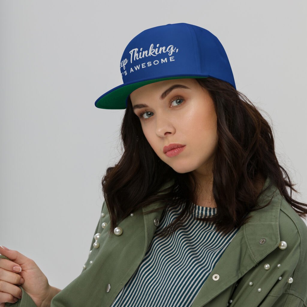 flat-bill-cap-royal-blue-keep thinking, it's awesome